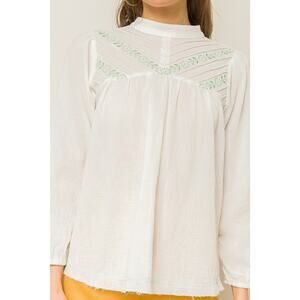 Hem & Thread Cream Green Gauze Flowy Top S M Or L